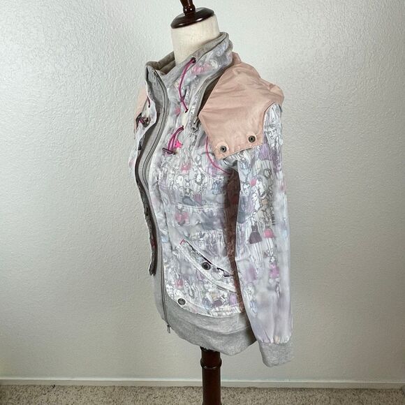 TOUGH Jeansmith Y2K Nylon Overlay Jacket Womens XS Full Zip Hidden Hood Rare - Picture 3 of 16